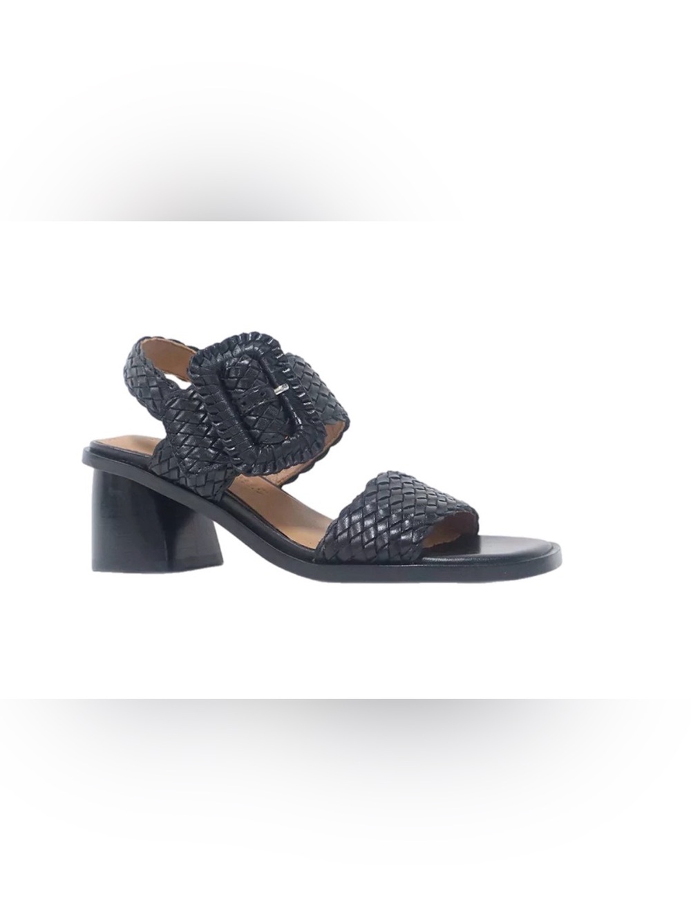 GENTLE SOULS - MADYLYN WOVEN LEATHER HEEL SANDAL BLACK NEW WITHOUT BOX